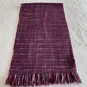 Like New Anne Klein aK2 wool woven scarf with fringe in burgundy, grey, beige